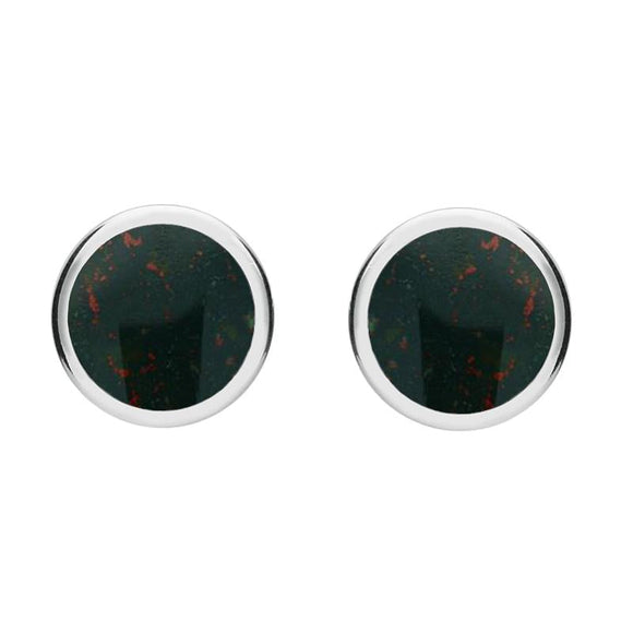 00173071 C W Sellors Sterling Silver Bloodstone Round Stud Earrings, E099.