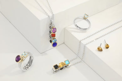 9ct Yellow Gold Sterling Silver Whitby Jet Stepping Stones 4x7mm Oval Claw Set Charm D