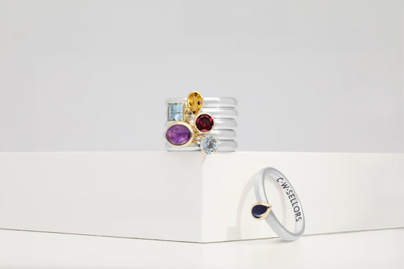 Sterling Silver Stepping Stones Patterned Stacking Ring