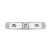 Sterling Silver 0.09ct Diamond Queen's Jubilee Hallmark Princess Cut 3mm Ring D