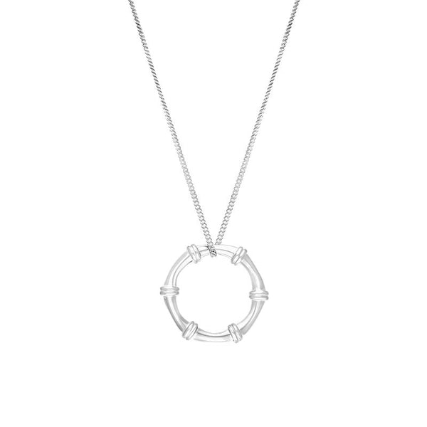 Sterling Silver Bamboo Open Circle Pendant Necklace, P2228.
