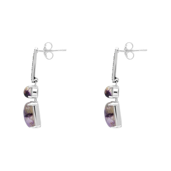 Sterling Silver Blue John Marcasite Oblong Drop Earrings