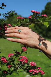 Sterling Silver Malachite Bloom Flower Ball Edge Ring R1276