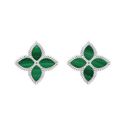 Sterling Silver Malachite Bloom Flower Ball Edge Stud Earrings E2602