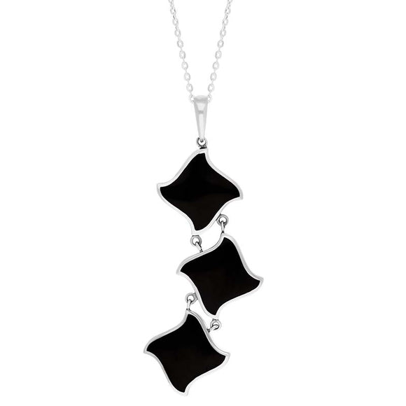 Sterling Silver Whitby Jet Reversible Filigree Triple Square Pendant