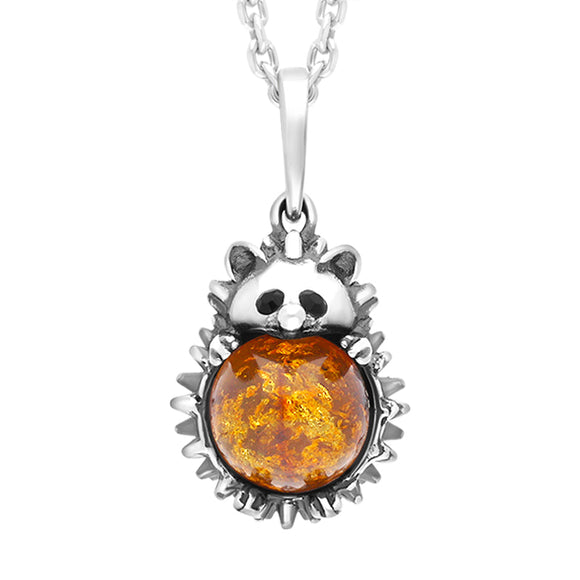 Sterling Silver Amber Large Hedgehog Necklace, p3544.