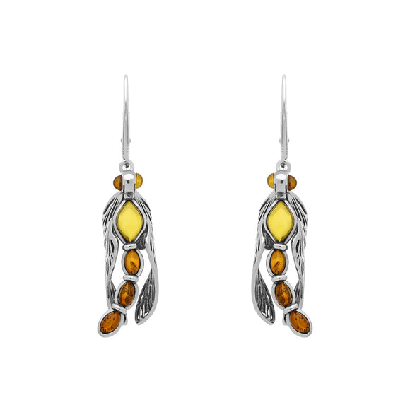 Sterling Silver Amber Dragonfly Drop Earrings E2425