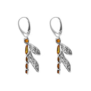 Sterling Silver Amber Dragonfly Drop Earrings