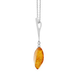 Sterling Silver Amber Long Pear Shaped Drop Necklace, P1633_3.