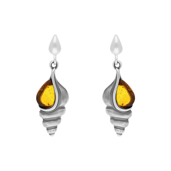 Sterling Silver Amber Shell Drop Earrings E2420