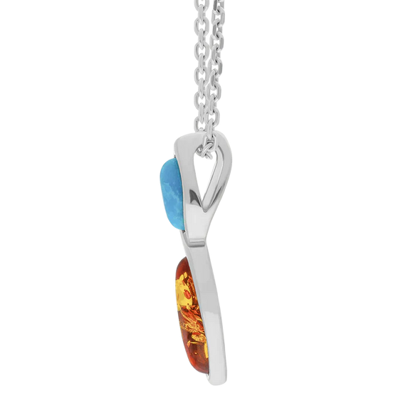 Sterling Silver Amber Turquoise Two Stone Marquise Necklace P1379_3
