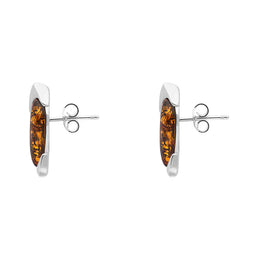 Sterling Silver Amber Whitby Jet Leaf Stud Earrings