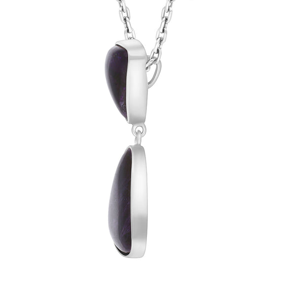 Sterling Silver Blue John 2 Stone Abstract Drop Necklace D