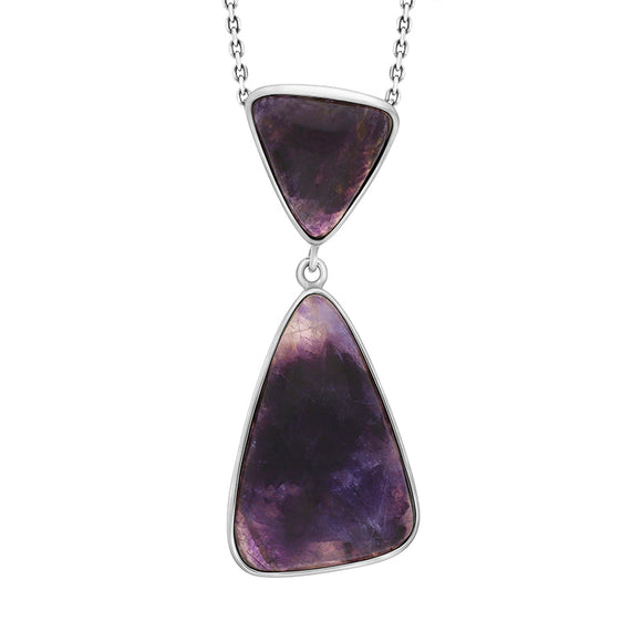 Sterling Silver Blue John Abstract Triangle Two Stone Drop Necklace, PUNQ0007572