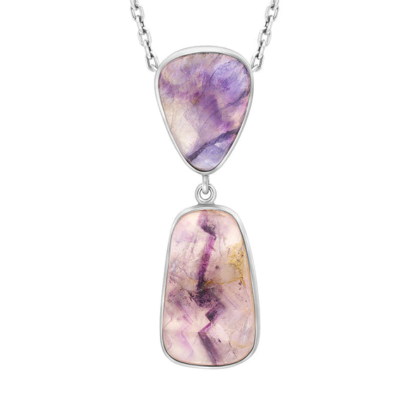 Sterling Silver Blue John Abstract Two Stone Drop Necklace, PUNQ0008239