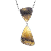 Sterling Silver Blue John Abstract Two Stone Drop Necklace, PUNQ0008271