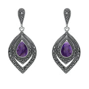 Sterling Silver Blue John and Marcasite Fancy Pear Drop Two Piece Set