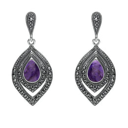 Sterling Silver Blue John and Marcasite Fancy Pear Drop Two Piece Set