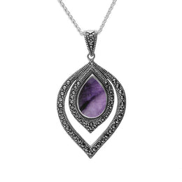 Sterling Silver Blue John and Marcasite Fancy Pear Drop Two Piece Set