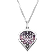Sterling Silver Blue John Flore Filigree Medium Heart Necklace. P3630.