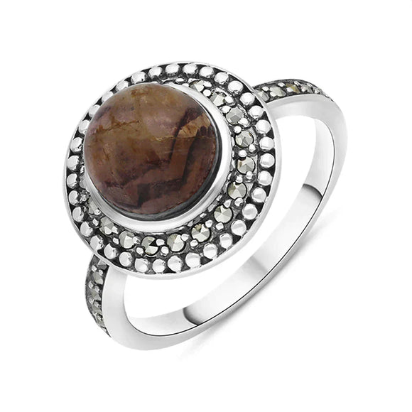 Sterling Silver Blue John Marcasite Frame Large Ring, R784