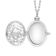 Sterling Silver Blue John Marcasite Large Oval Flower Edge Locket Necklace