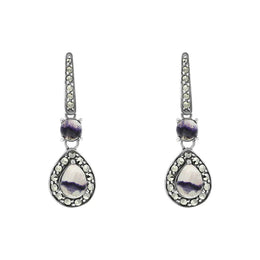 Sterling Silver Blue john Marcasite Pear Drop Earrings, E1703.