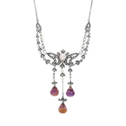 Sterling Silver Blue John Marcasite Pearl Triple Drop Necklace, N917.