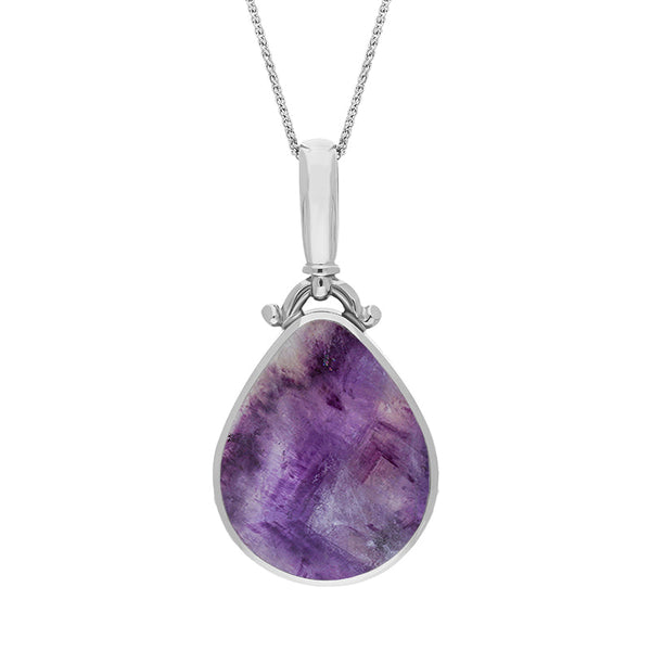 Sterling Silver Blue John Mother of Pearl Double Sided Pear Fob Necklace, P056.