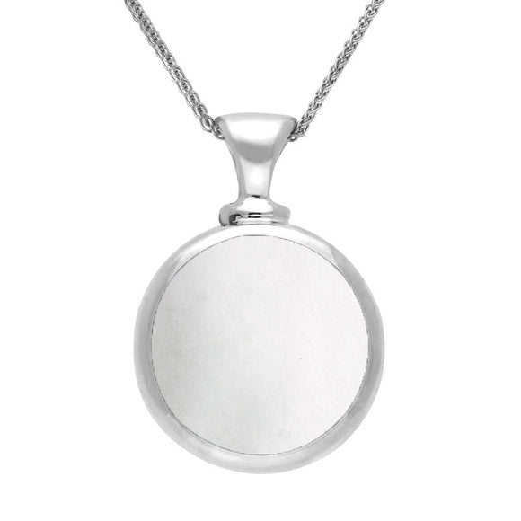 Sterling Silver Blue John White Mother Of Pearl Double Sided Round Dinky Fob Necklace, P218_2.
