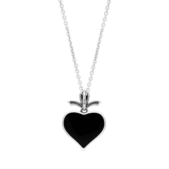 Sterling Silver Freshwater Pearl Whitby Jet Victorian Heart Pendant