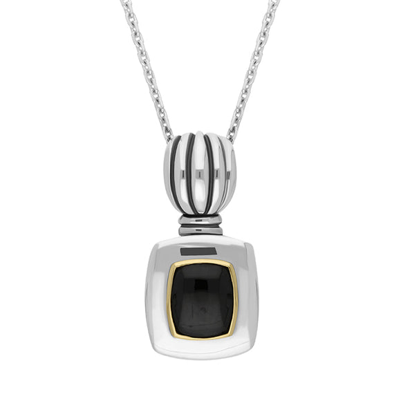 Sterling Silver Whitby Jet Oblong Necklace D 0156