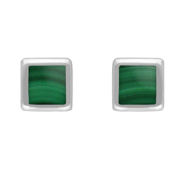 Sterling Silver Malachite Dinky Square Stud Earrings, E034.