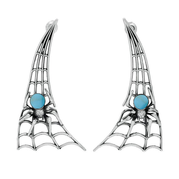 Sterling Silver Turquoise Articulated Spider Web Drop Earrings. E2100.