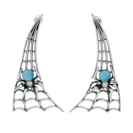 Sterling Silver Turquoise Articulated Spider Web Drop Earrings. E2100.