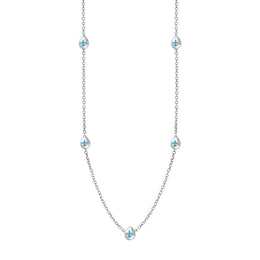 Sterling Silver Turquoise Fleur De Lis Link Disc Chain Necklace, N747.
