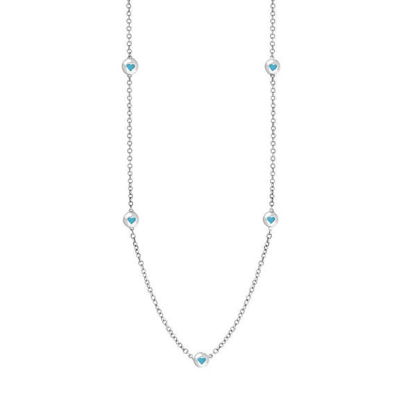 Sterling Silver Turquoise Heart Link Disc Chain Necklace, N746.