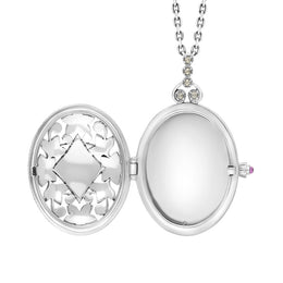 Sterling Silver Turquoise Marcasite Large Oval Flower Edge Locket Necklace