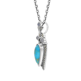 Sterling Silver Turquoise Moonstone Marcasite Pear Shaped Necklace
