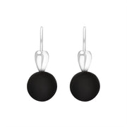 Sterling Silver Whitby Jet Bead Hook Earrings, E2319.