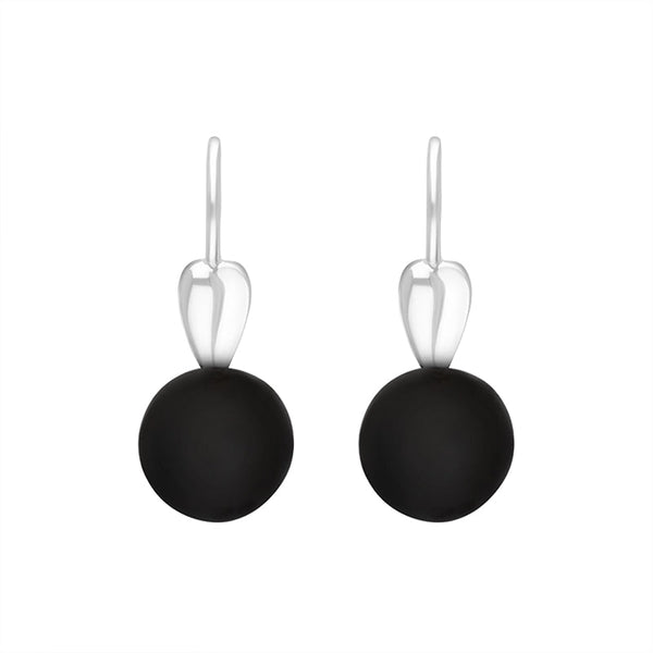 Sterling Silver Whitby Jet Bead Hook Earrings, E2319.