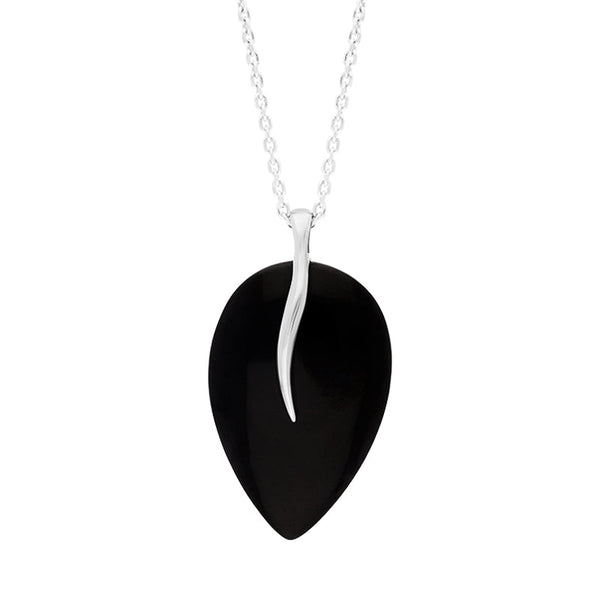 Sterling Silver Whitby Jet Leaf Necklace, P1882