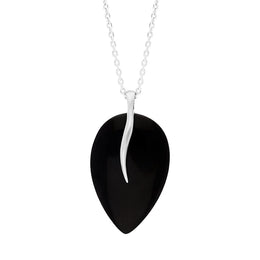 Sterling Silver Whitby Jet Leaf Necklace, P1882