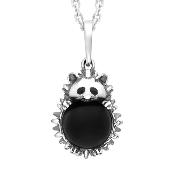 Sterling Silver Whitby Jet Large Hedgehog Necklace p3544