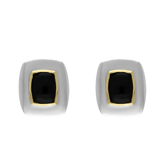 Sterling Silver Whitby Jet Oblong Stud Earrings D 0155