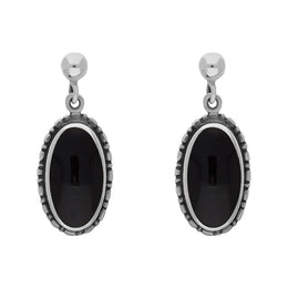 Sterling Silver Whitby Jet Oval Drop Earrings E012