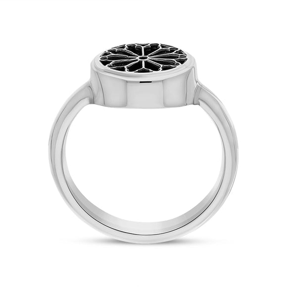 Sterling Silver Whitby Jet Whitby Abbey Window Small Round Ring