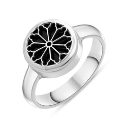 Sterling Silver Whitby Jet Whitby Abbey Window Small Round Ring R1258