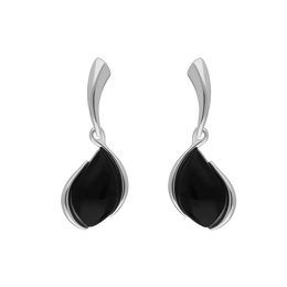Sterling Silver Whitby Jet Abstract Pear Drop Earrings E2045