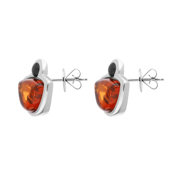 Sterling Silver Whitby Jet Amber Half Moon Round Stud Earrings